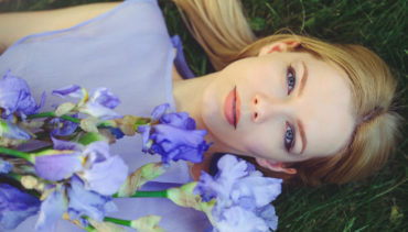 blonde woman with flowers