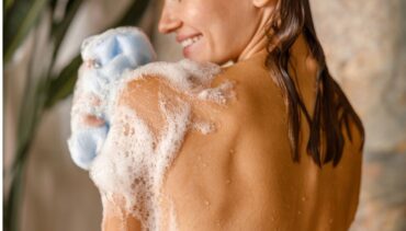 woman showering
